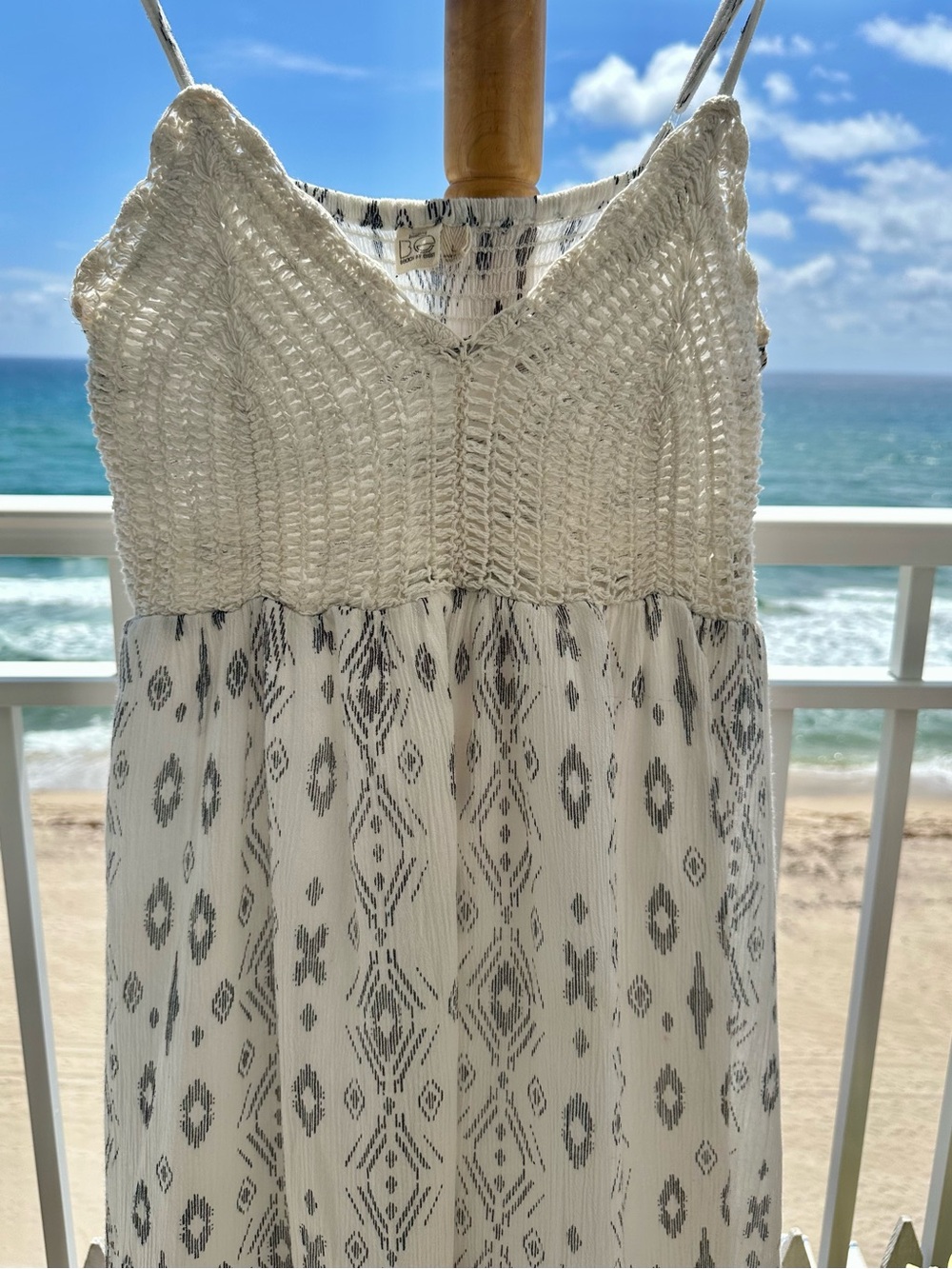 Beach By Exist Ivory and Black Crochet-Trim Dress